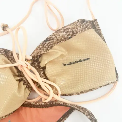 Kaimana Beachwear Cobra Snake Print Halter Bandeau Scrunch Low Rise Bikini Set M Tan Size M