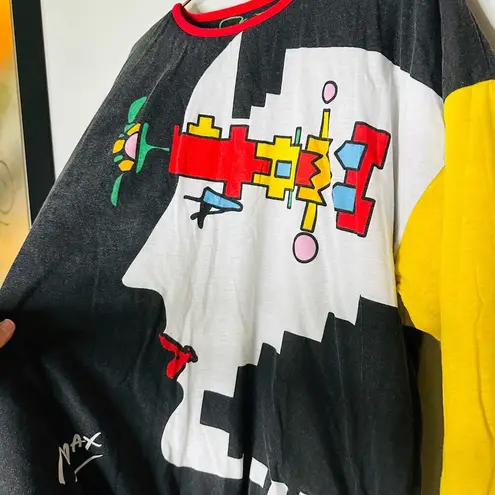 PETER MAX Vintage Custom Design Geo Face Neon Sign Reversible Sweatshirt Size L Size L