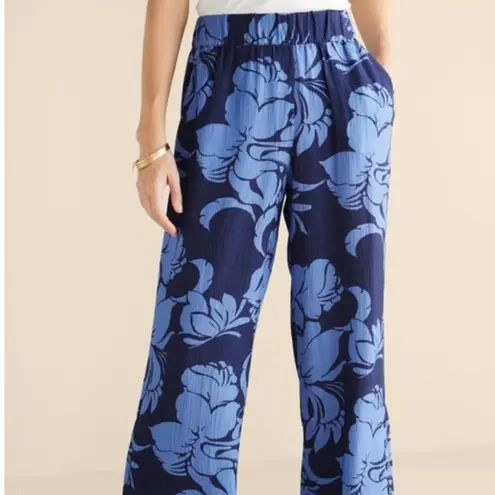 Soft Surroundings Women Oceo Gauze Wide-Leg Tropical Fuschia Pants Size M Flowy