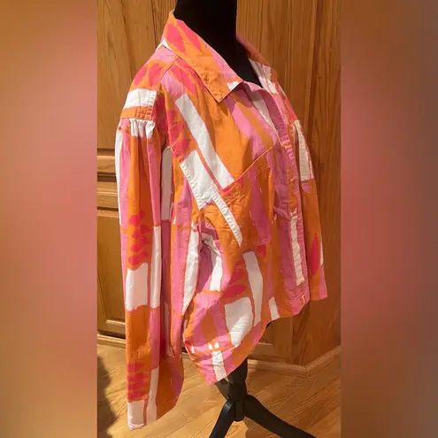 Anthropologie x PORRIDGE Ria Printed Shirt Jacket Shacket Orange Pink Size XL