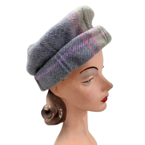 Handmade VTG 80s Wool Plaid Beret Pastel Cottagecore Preppy Cozy Retro Hat
