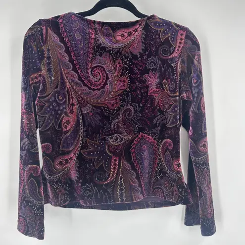 Briggs New York Womens Petite M Velvet Paisley Print Long Sleeve Cowl Neck Top
