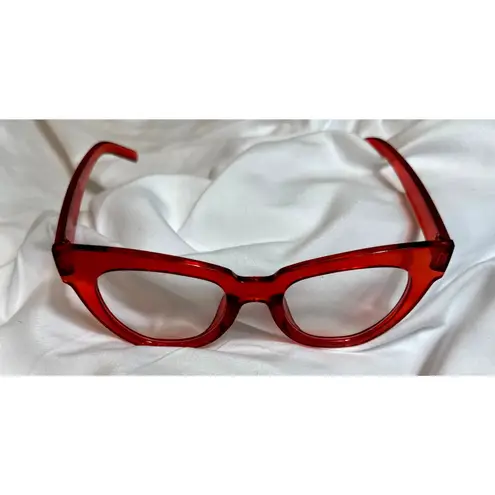 Classic Large Frame Cat Eye Glasses Retro Boho Red