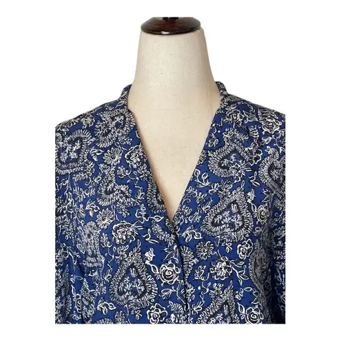 Tara Jarmon Blue Silk Floral Print Collared Button Down Ruffle Cuff Blouse S