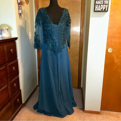 NWOT blue chiffon long sleeve appliqué sequins floral Mother of the Bride 14