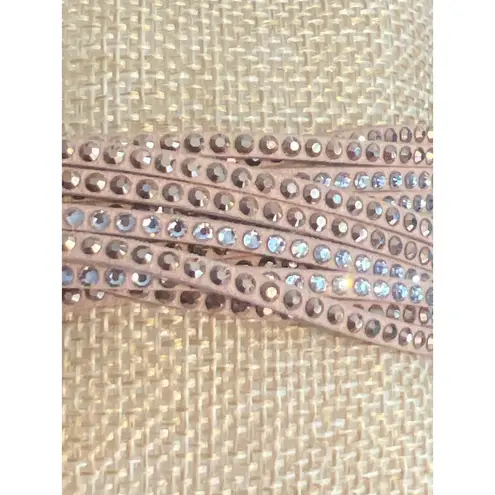 Faux Suede Tan Wrap Bracelet Gold Silver Tone Rhinestones Snaps 2 Sizes 14" 15"