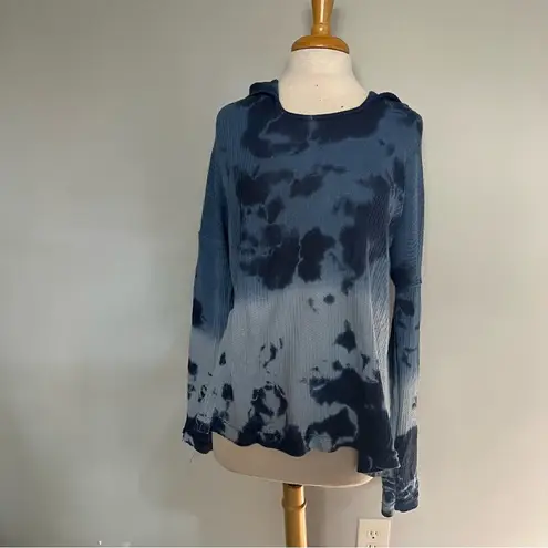 T Party Fashion T Party Navy Blue Tie Dye Waffle Knit Hoodie Hooded Sweater Size L