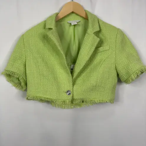 House of Harlow 1960 Green Tweed Cropped Blazer Fringe 2 Piece Size XS Flawed!