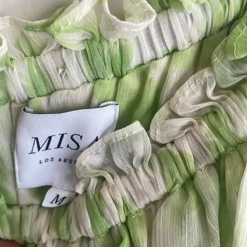 MISA Los Angeles Misa Rumi Asymmetric Floral-print Chiffon Dress In Honeydew