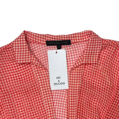Hot & Delicious Gingham Top Wrap Red White Semi Sheer Small S NWT