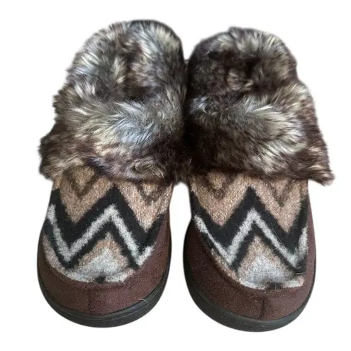 Slipper Shoes Brown Tan Faux Fur Trim Size US Size 8 Indoor/Outdoor Soles. NWOT
