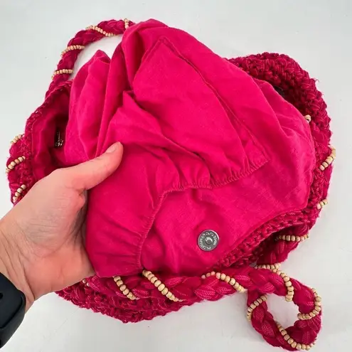 The Sak Women's Beaded Wrapped Handle knit Crochet Hobo Shoulder Bag Pink Small