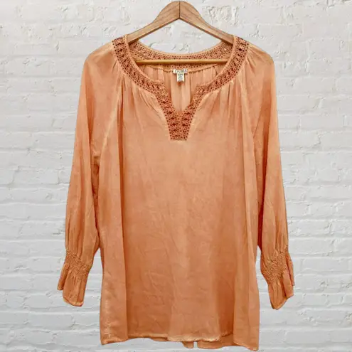 Spense Boho Blouse XL ๐งก Sweet Citrus Crochet Split Neck Ruffle Sleeve NWOT Orange