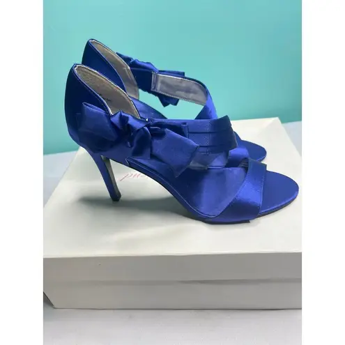 Lulu Townsend Elegant Navy Blue Satin Bow Heels