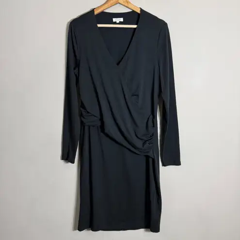 Sundance  Criss Cross Draping V-Neck Knee Length Wrap Dress Women's Large Black