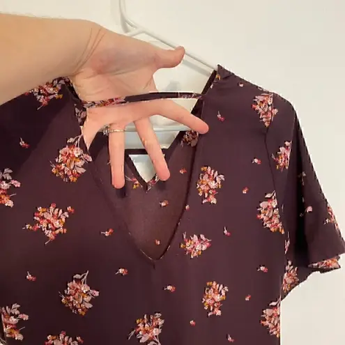 Maurice's Floral Bar Back Shift Dress Plum Purple Multi Short Sleeve Mini Fall S