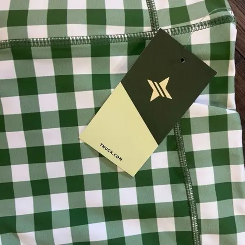 Tuckernuck Trellis Gingham Biker Shorts M NWT Green White 6” High Waist Pockets Size M