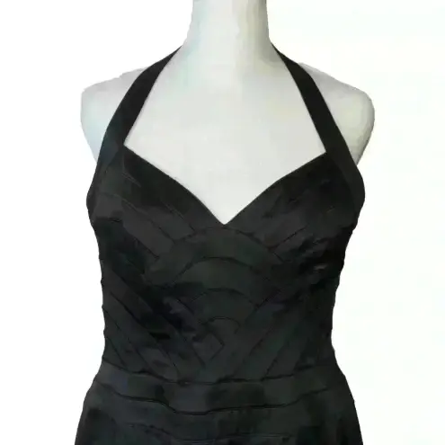 Papell Boutique PAPELL Women's Boutique 90s Knee Length Dress Satin Sz 10 Halter Strap Black