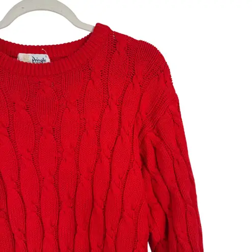 Pringle of Scotland Red Cable Knit Fisherman Sweater Preppy Crew Womens Large