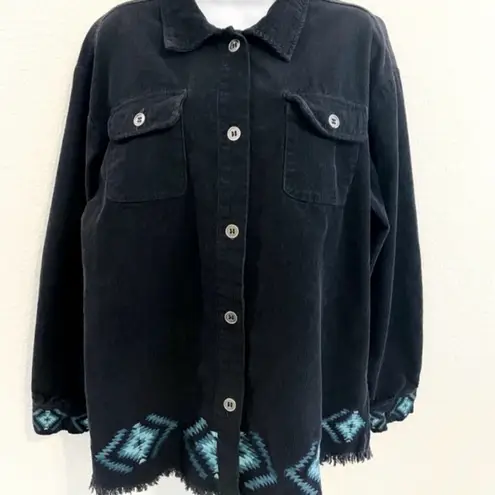 Two Fly Black Corduroy Shirt Jacket Aztec Western Medium