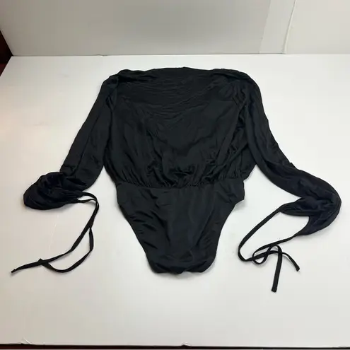 All Saints Penelope Tie Neck Bodysuit Womens Size US 4 Black *FLAW