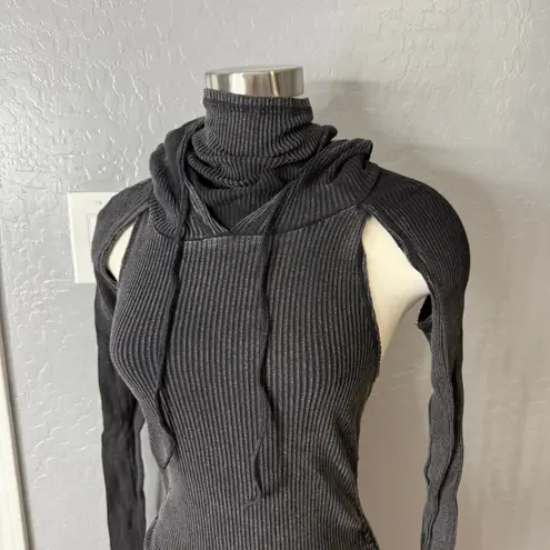 Dollskill Darker Waves Replay Ruched Mini Dress, Charcoal, L Gray Size L