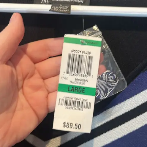 INC New Women’s Geometric Black Blue Tunic v Neck Sweater Size Large NWT