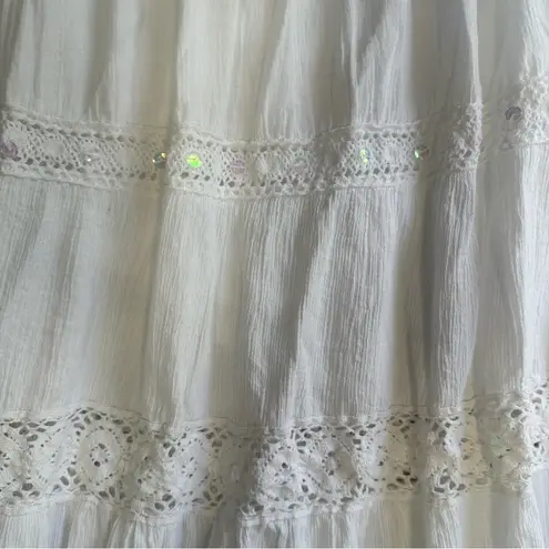 Ny Collection 100% Cotton WHITE sparkling Maxi Skirt Boho Dance PLUS XL