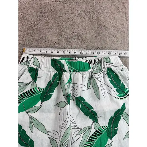 Tahari Women's XL Wide Leg Linen Pants Green Leaf Cropped Elastic Waist Resort