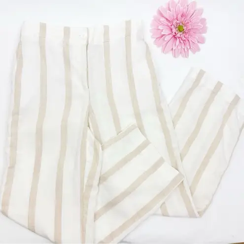 Faherty  Malibu Linen Pull On Pants Vallerta Stripe Tan White Coastal Beach