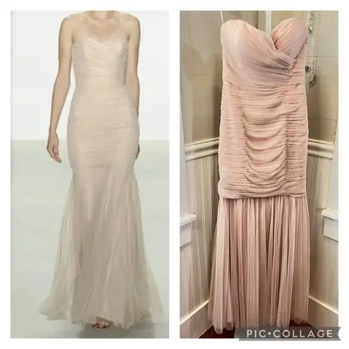 AMSALE Strapless Tulle Mermaid Gown Bridesmaid Wedding Prom Formal BLUSH Pink Size 6