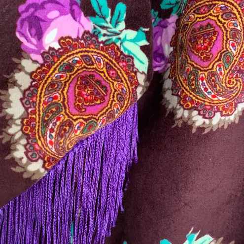 Moon & Nomad Mixed Emotions Velvet Bomber Jacket Burgundy Purple Fringe Medium