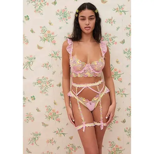 For Love & Lemons Sunset Butterfly Ruffle Bustier Bra Womens XS New VS Pink