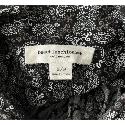 Beach Lunch Lounge Shirt Womens Small Black White Paisley Popover Boho Casual