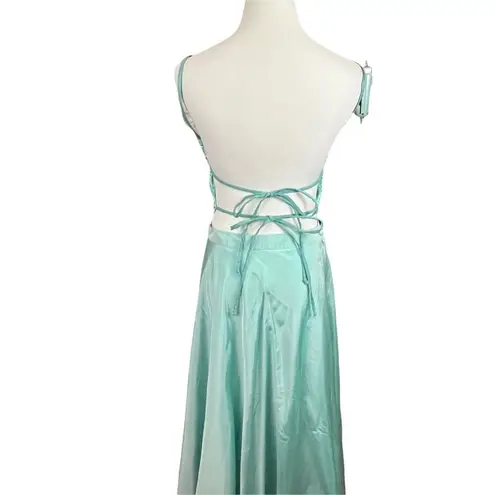 Y2K City Triangles 2 Piece Sequin Halter Tie Prom Formal Dress S Blue Size 6