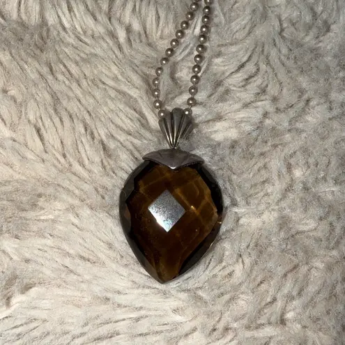 Semi Precious Custom Sterling Silver 925 Smoky Quartz Necklace Heart Gem Italy Brown