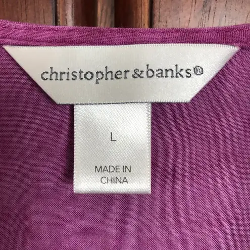 Christopher & Banks  Magenta Embroidered Short Ruffle Sleeve Blouse L