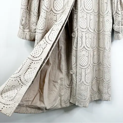 Farm Rio Pineapple Eyelet Trench Coat Womens XS Tan Khaki Cotton Button Front