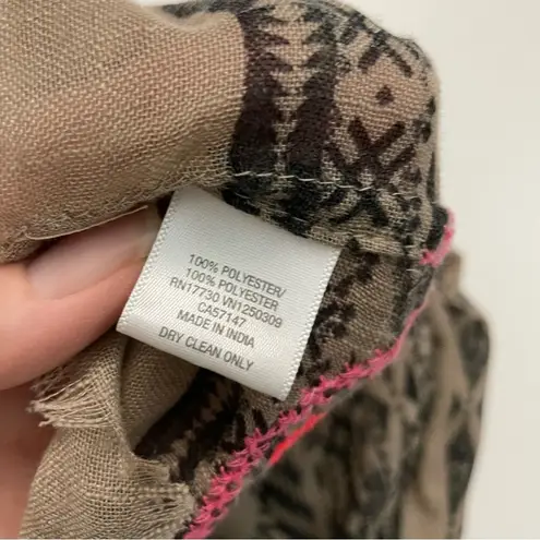 Infinity Scarf Embroidered Raw Hem Aztec Geometric Pink Coral Black Taupe Beige Tan