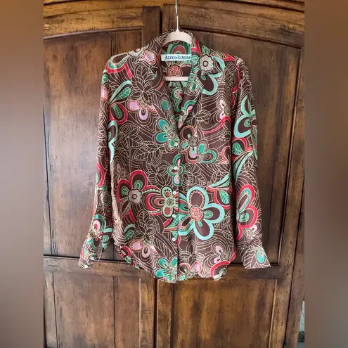 Alix Of Bohemia | Gogo Silk Shirt Brown Chocolate Print | XS Red