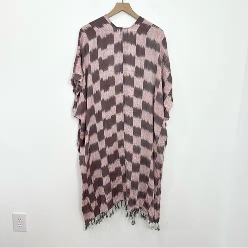 Free People  Morning Glow Kimono Fringe Check Print One Size