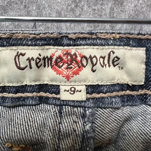 Creme Royale Flare Leg Jeans Low Rise Denim Dark Wash Women's Size 9 Blue