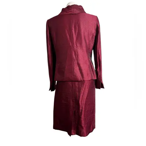 Kasper blazer & Skirt Suit set Red satin Ruffle trim long sleeve knee length