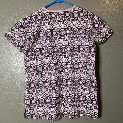 Samantha Mara Purple & Black Circle Print Scrub Top