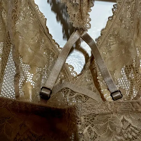 Savage X Fenty Floral Lace Bralette Racerback Wireless Pullover Brown Small