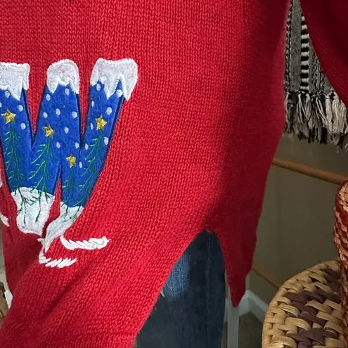 Vintage 90s Holiday Editions Christmas Whimsical Snowman Ugly Sweater Red Size L