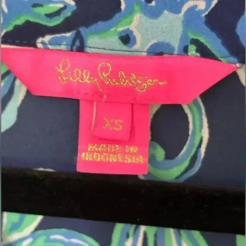 Lilly Pulitzer ‎ Maritza Floral Blouse Teal Blue Green Button Front Long Sleeve