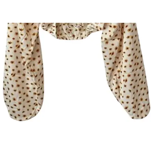 We Wore What Ditsy Daisy Flower Billow LongSleeve Crop Open Back Top L Yellow