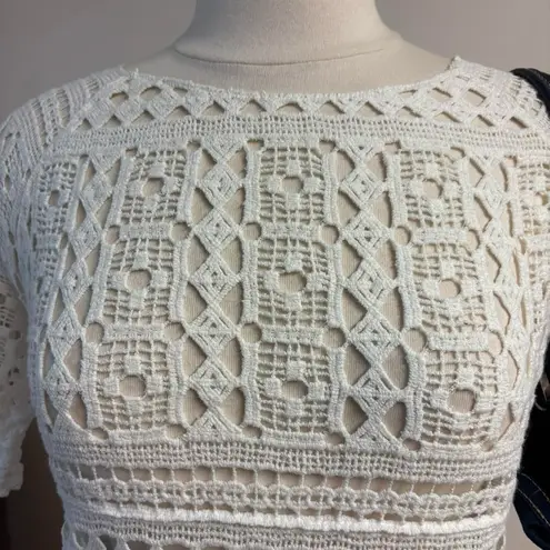 Grace Elements White Crochet Women's Top midi sleeves size M