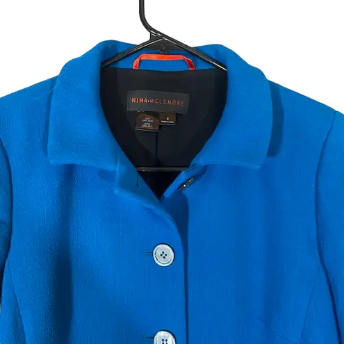 Nina McLemore Blue Button Front Jacket 100% Wool Women Sz 0